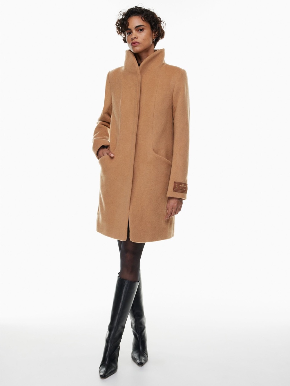 Wilfred Camel Wool Coat with Funnel Neck Collar from Aritzia